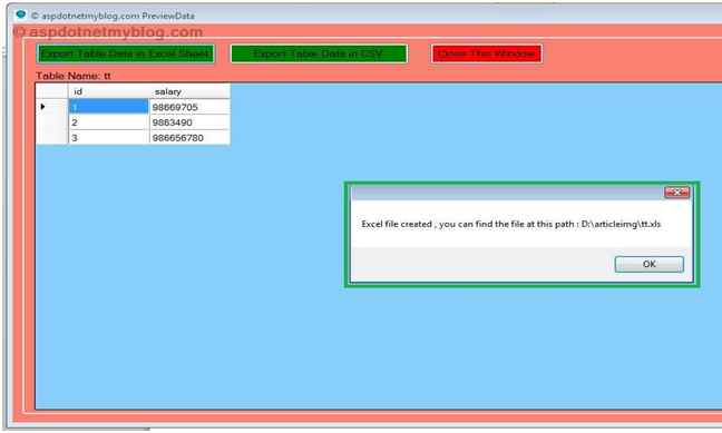 export data in Excel file